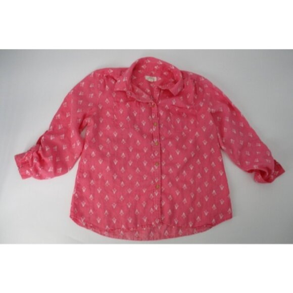 Charter Club Womens Top PL 100% Linen Button Down Shirt Ladies Petite Large Pink - Picture 1 of 16